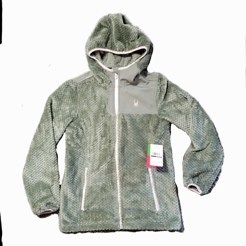 Spyder women Fur hoodie wind resistant Sage